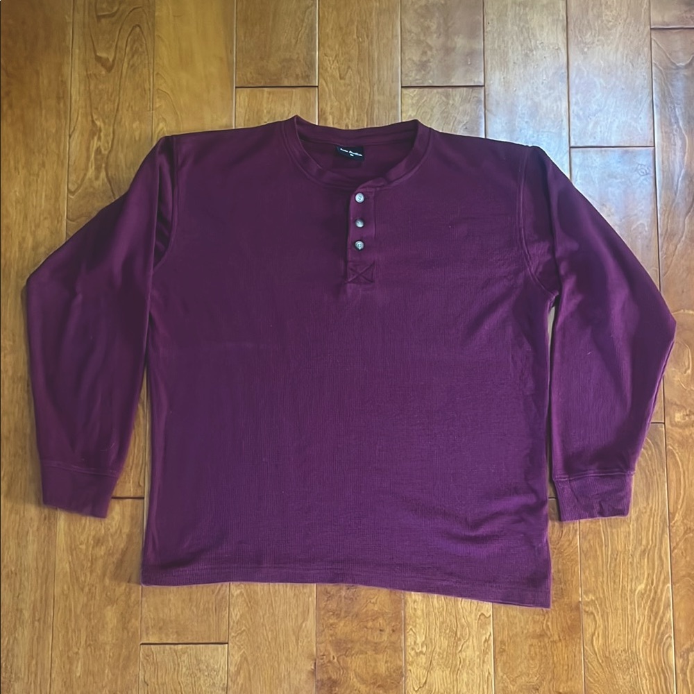 Jake Austin Men's Purple Henley 3-Button Waffle Design Shirt Size Medium Casual